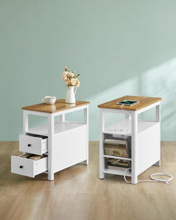 Naktinis staliukas su 2 stalčiais, rozetėmis ir USB, 60 × 35 × 60 cm – VASAGLE