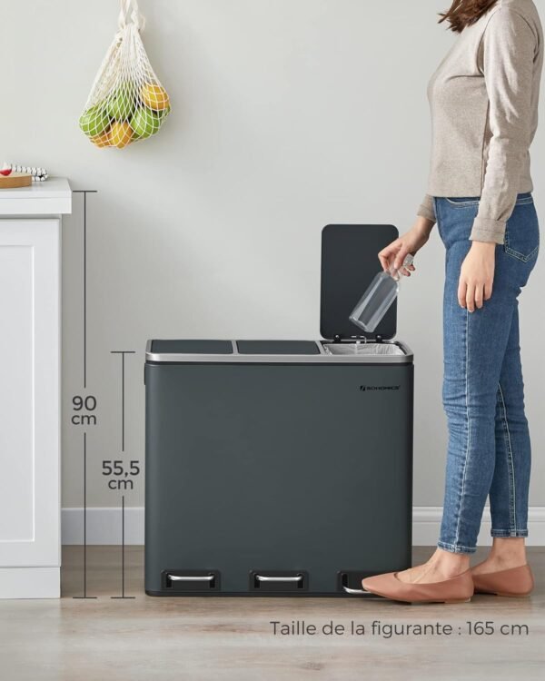 Rūšiavimo šiukšliadėžė 3 × 18 l su pedalais, 54 l– SONGMICS