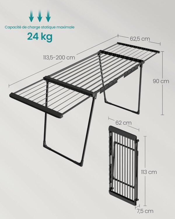 skalbinių džiovyklė Išskleidžiama, prailginama 22 m, 113,5–200 cm – SONGMICS