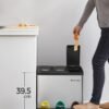 Metalinė rūšiavimo šiukšliadėžė su 3 skyriais ir pedalais, 24 l (3 × 8 l), sidabrinė – SONGMICS