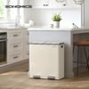 Dviguba šiukšliadėžė rūšiavimui 2 × 30 l su pedalais, kreminė – SONGMICS