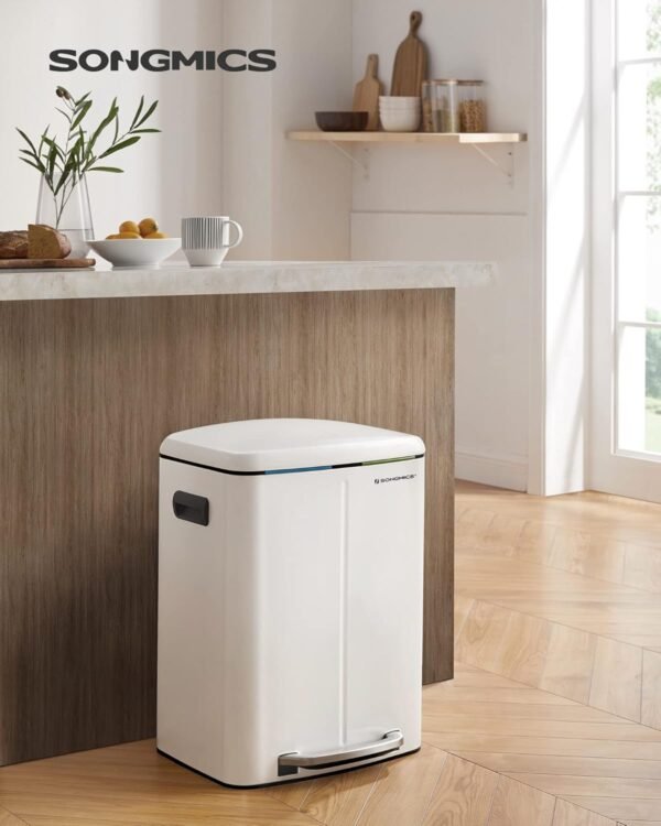 Dviguba rūšiavimo šiukšliadėžė 2 × 20 l su pedalais, 40 l, balta – SONGMICS