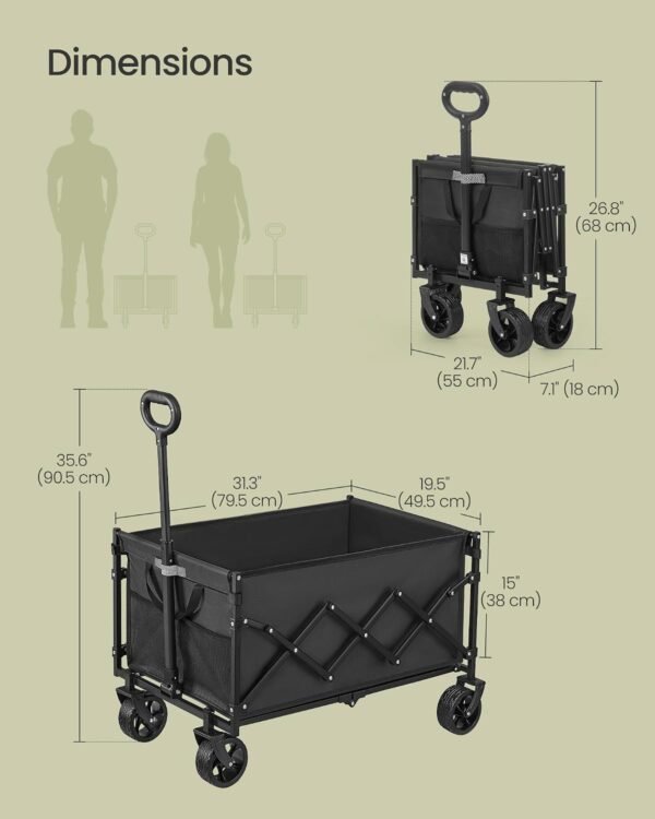 Sulankstomas transportavimo vežimėlis 150 l, iki 120 kg, 4 ratukai, juodas – SONGMICS