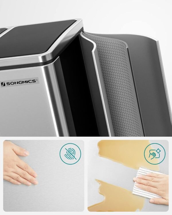 71PWN5sMNeL._SL1500_ Dviguba rūšiavimo šiukšliadėžė 2 × 15 l su pedalais, 30 l, aliuminė – SONGMICS