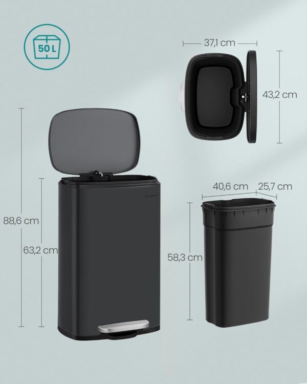 71UC5AZENuL._AC_SL1500_ Metalinė šiukšliadėžė 50 l su pedalu, juoda – SONGMICS