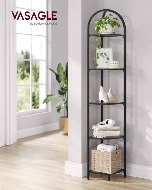 71XcIgHQGKL._AC_SL1500_ Kampinė lentyna su 5 grūdinto stiklo lentynomis, 158 cm, juoda – VASAGLE