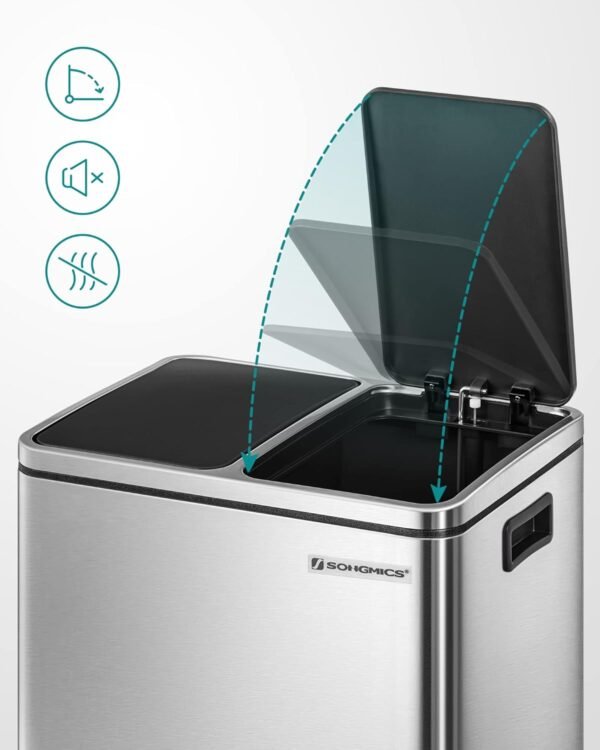 71YqeSDBEfL._SL1500_ Dviguba rūšiavimo šiukšliadėžė 2 × 15 l su pedalais, 30 l, aliuminė – SONGMICS