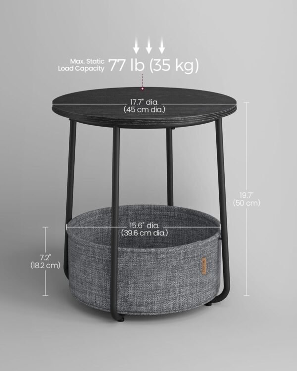 71a9u1MsWXL._AC_SL1500_ Apvalus šoninis staliukas su medžiaginiu krepšiu Ø45 × 50 cm, juodas/pilkas – VASAGLE