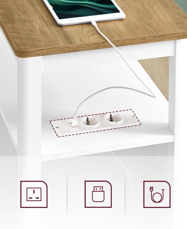 Naktinis staliukas su 2 stalčiais, rozetėmis ir USB, 60 × 35 × 60 cm – VASAGLE