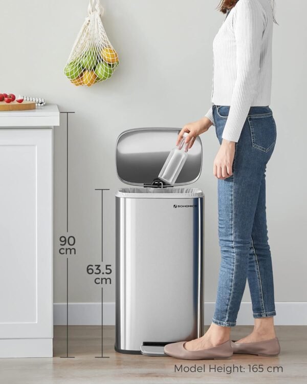 71hTRYTDHmL._SL1500_ Nauja metalinė šiukšliadėžė, nerūdijančio plieno 30 L Songmics