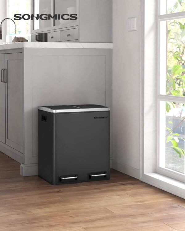 Dviguba rūšiavimo šiukšliadėžė 2 × 15 l su pedalais, 30 l, juoda – SONGMICS
