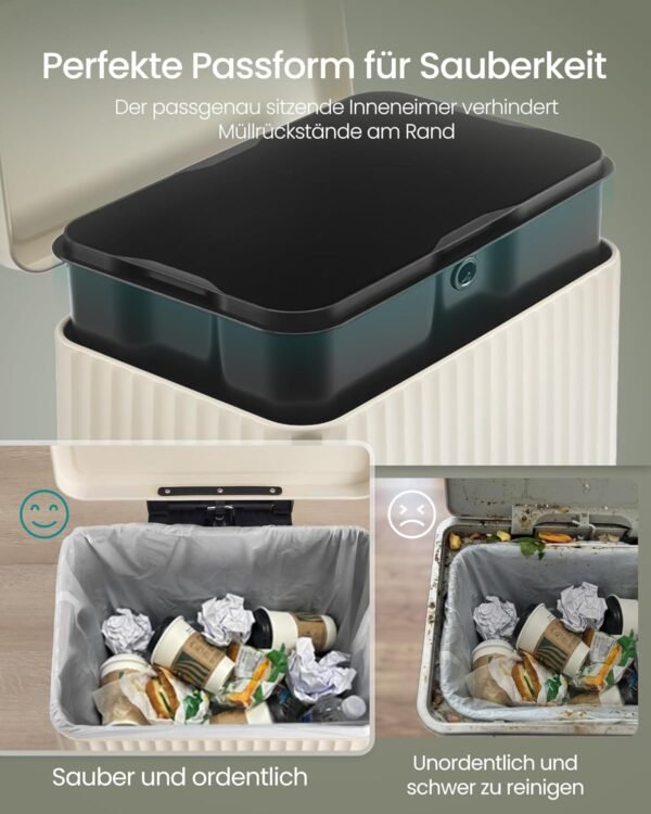 Metalinė šiukšliadėžė su pedalu ir Soft-Close dangčiu, 50 l, kreminė – SONGMICS