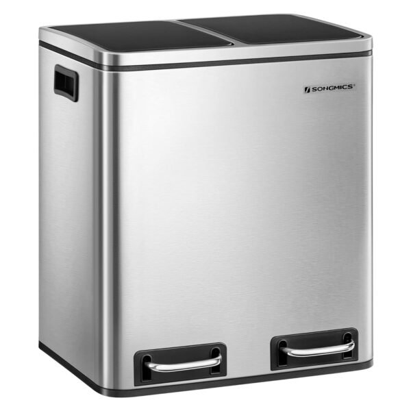 71lL0hKDKqL._SL1500_ Dviguba rūšiavimo šiukšliadėžė 2 × 15 l su pedalais, 30 l, aliuminė – SONGMICS