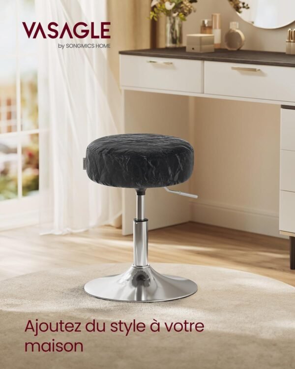 Reguliuojamo aukščio pasukama kosmetinė taburetė 44–60 cm, juoda – VASAGLE