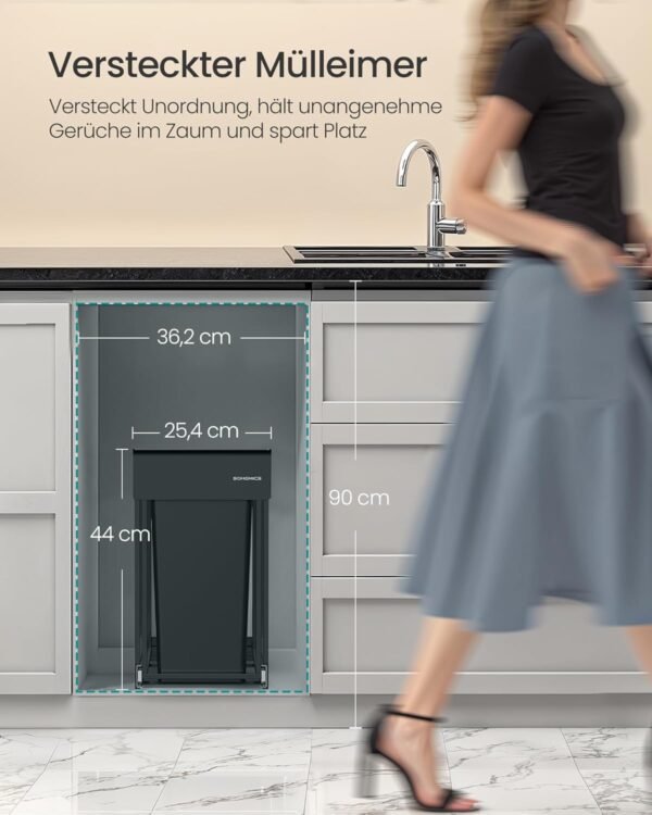 Ištraukiama rūšiavimo šiukšliadėžė spintelei 2 × 20 l, juoda – SONGMICS