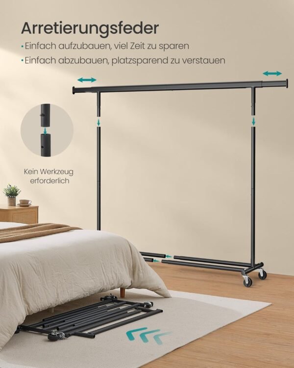 Mobili drabužių kabykla su ratukais, juoda 200cm SONGMICS