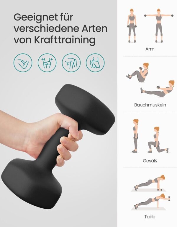 Hantelių rinkinys 2 × 8 kg, šešiakampiai, neopreno danga, juodi – SONGMICS