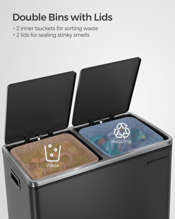 71qValeHAqL._AC_SL1500_ Dviguba šiukšliadėžė rūšiavimui 2 × 30 l su pedalais, juoda – SONGMICS