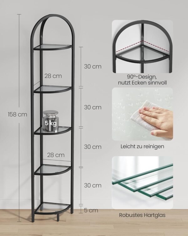 71r7I54FAGL._AC_SL1500_ Kampinė lentyna su 5 grūdinto stiklo lentynomis, 158 cm, juoda – VASAGLE