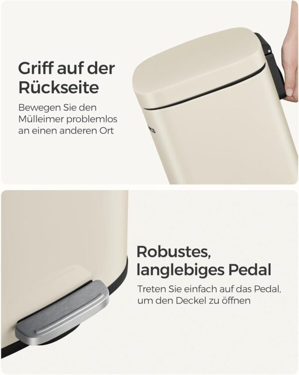 Metalinė šiukšliadėžė su pedalu ir Soft-Close dangčiu, 30 l, smėlio spalvos – SONGMICS