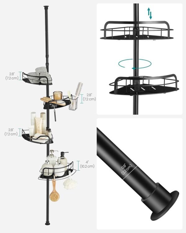 71sQ-PT+AhL._AC_SL1500_ Teleskopinė kampinė dušo lentyna su 4 lentynėlėmis, 80–323 cm, juoda – SONGMICS