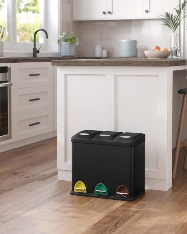 71tkKTOOZdL._SL1500_ Rūšiavimo šiukšliadėžė 3 × 8 l su pedalais, 24 l, juoda – SONGMICS