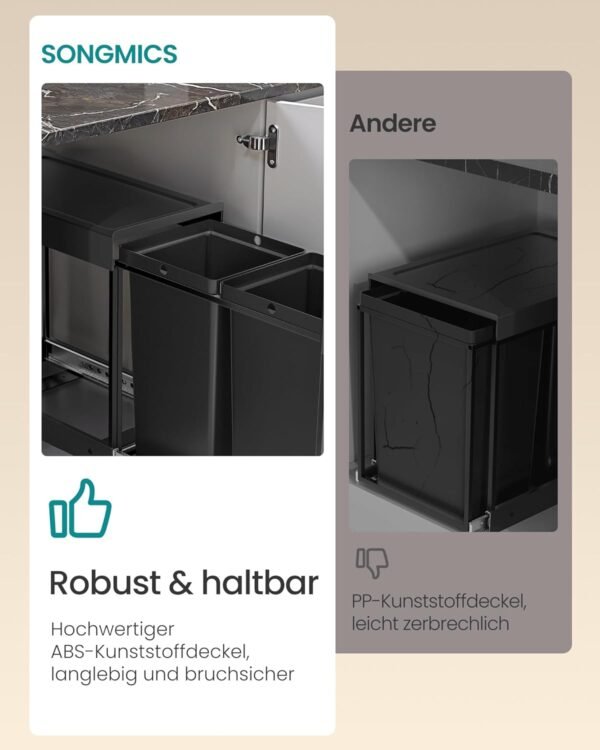 Ištraukiama rūšiavimo šiukšliadėžė spintelei 2 × 20 l, juoda – SONGMICS