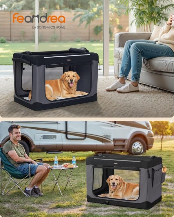 XL sulankstomas transportavimo narvas šunims 91,4 × 63,5 × 63,5 cm, juodas – FEANDREA