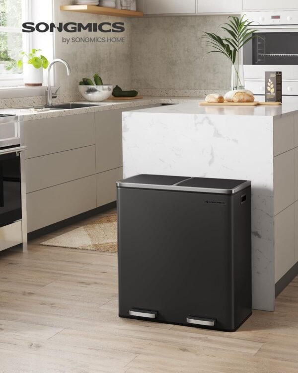 811-kynAwEL._AC_SL1500_ Dviguba šiukšliadėžė rūšiavimui 2 × 30 l su pedalais, juoda – SONGMICS