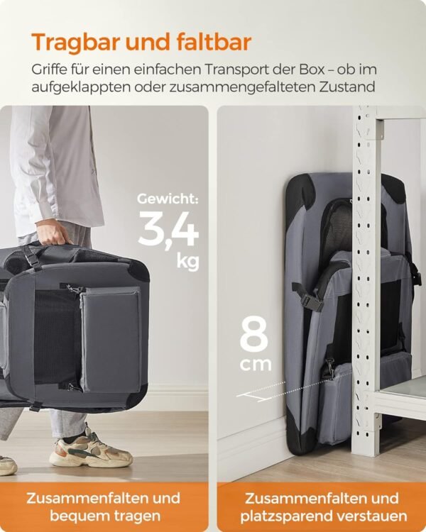 L Sulankstomas transportavimo krepšys šunims ir katėms 70 × 52 × 52 cm, pilkas – FEANDREA
