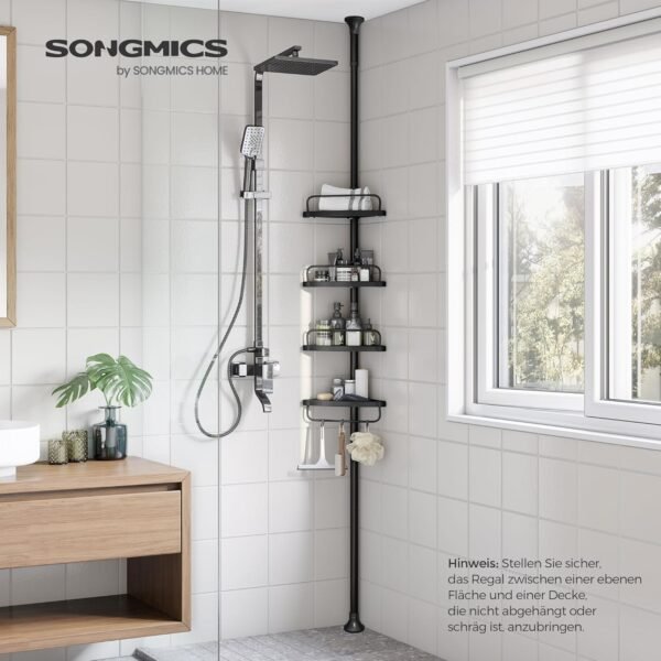 81Dx5VRlnTL._AC_SL1500_ Teleskopinė kampinė dušo lentyna su 4 lentynėlėmis, 85–305 cm, juoda – SONGMICS