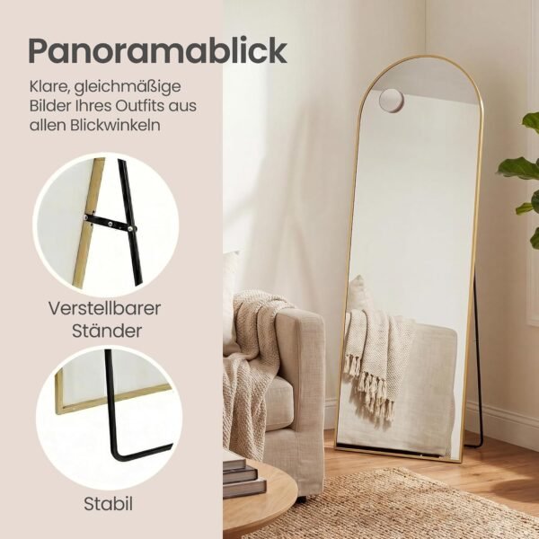 Arkinis viso ūgio veidrodis su atrama, 150 × 40 cm, aukso spalvos – SONGMICS