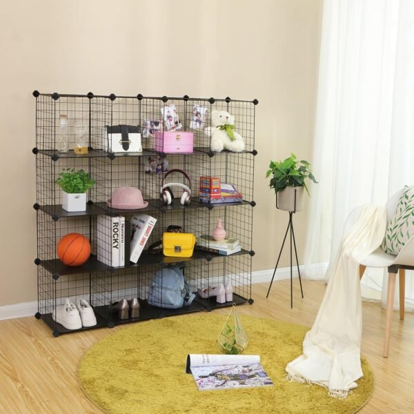 Modulinė metalinė lentyna iš 16 kubų 123 × 31 × 123 cm, juoda SONGMICS