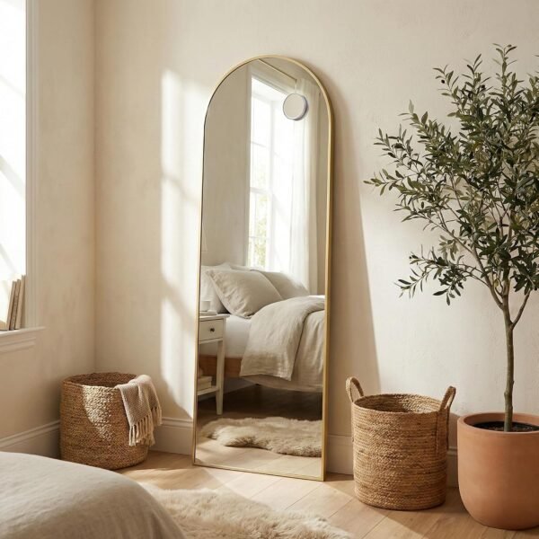 Arkinis viso ūgio veidrodis su atrama, 150 × 40 cm, aukso spalvos – SONGMICS