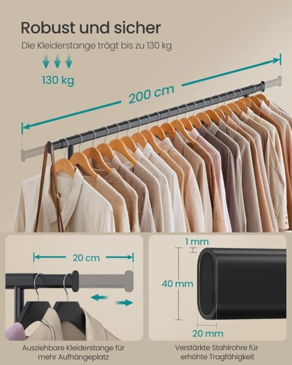 Mobili drabužių kabykla su ratukais, juoda 200cm SONGMICS