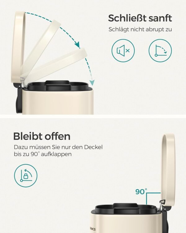 Metalinė šiukšliadėžė su pedalu ir Soft-Close dangčiu, 30 l, smėlio spalvos – SONGMICS