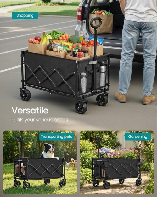 Sulankstomas transportavimo vežimėlis 150 l, iki 120 kg, 4 ratukai, juodas – SONGMICS