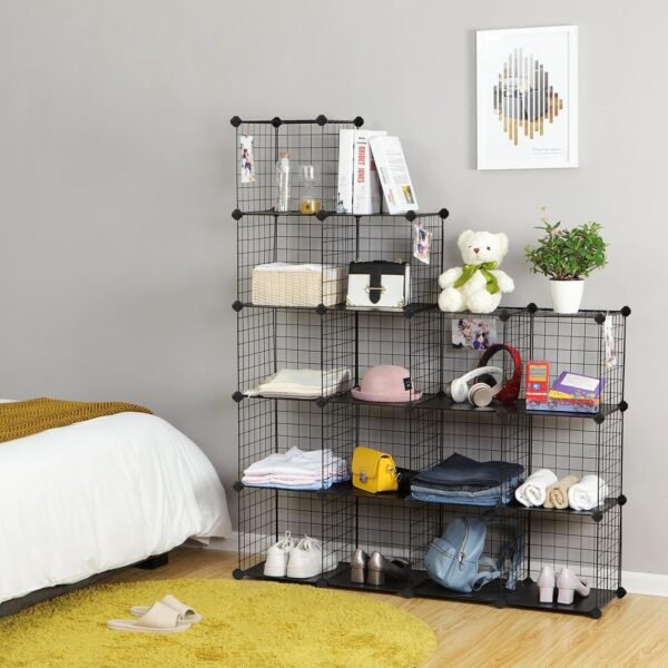 Modulinė metalinė lentyna iš 16 kubų 123 × 31 × 123 cm, juoda SONGMICS