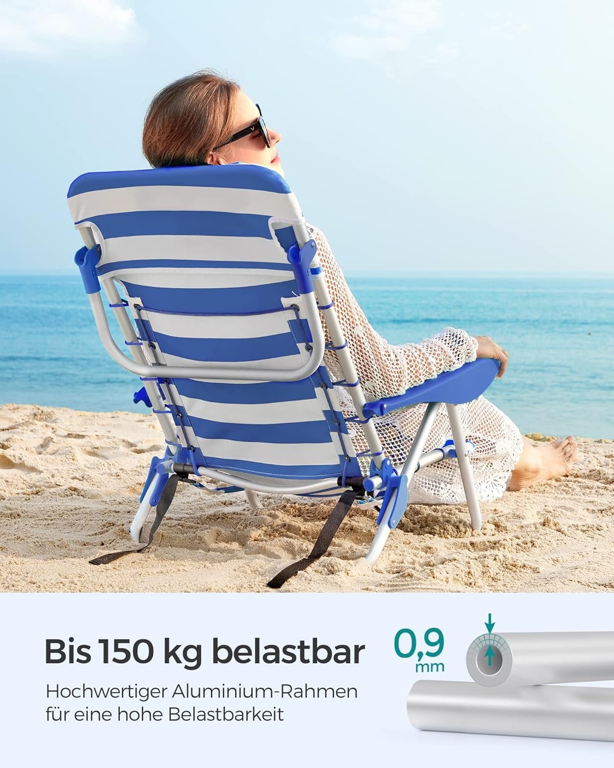 Sulankstoma paplūdimio kėdė kuprinė su reguliuojamu atlošu, Raudona– SONGMICS - Image 7