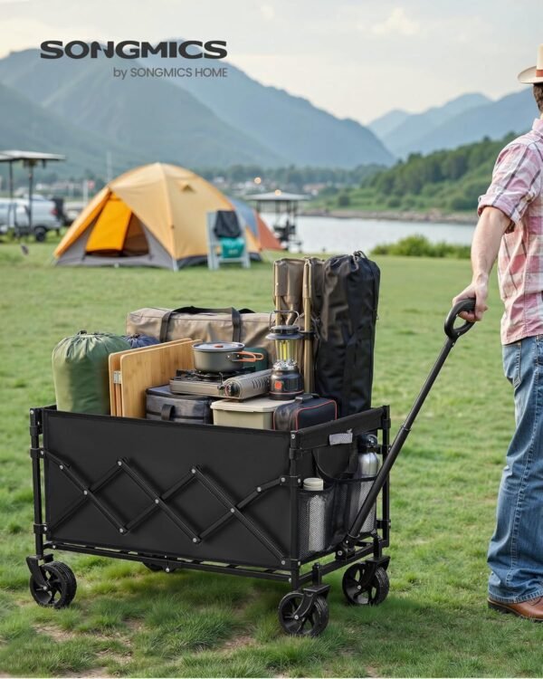 Sulankstomas transportavimo vežimėlis 150 l, iki 120 kg, 4 ratukai, juodas – SONGMICS