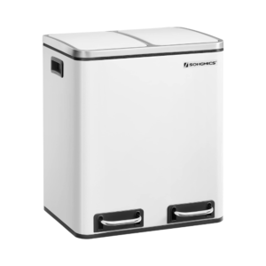 Dviguba rūšiavimo šiukšliadėžė 2 × 15 l su pedalais, 30 l, balta – SONGMICS