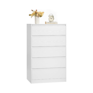 Moderni balta komoda su 5 stalčiais, 60 × 40 × 97,4 cm – VASAGLE