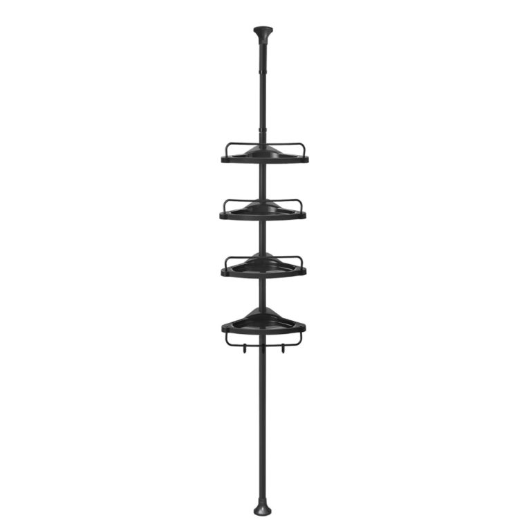 Teleskopinė kampinė dušo lentyna su 4 lentynėlėmis, 85–305 cm, juoda – SONGMICS