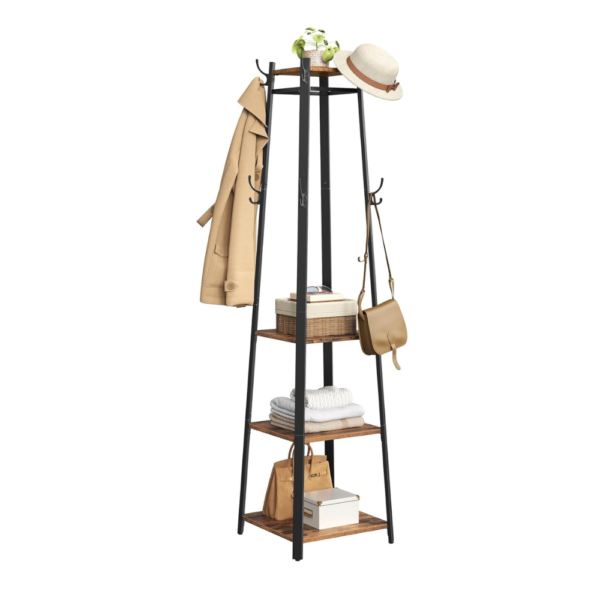 Untitled design Pastatoma drabužių kabykla su 3 lentynomis, skersiniais ir 16 kabliukų – VASAGLE
