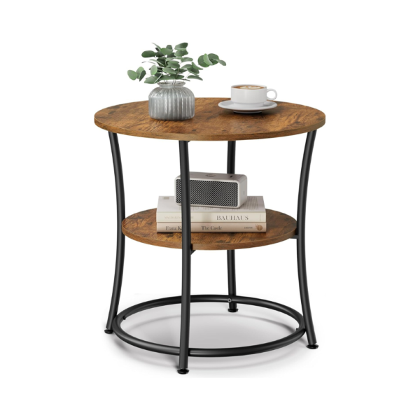 Untitled design Apvalus šoninis staliukas su lentyna Ø55 × 55 cm, rustikaliai rudas – VASAGLE