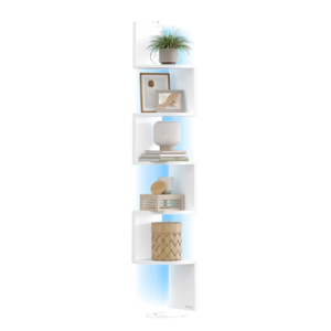 Kampinė sieninė lentyna su RGB LED apšvietimu, 5 lygių, 126 cm, balta – VASAGLE