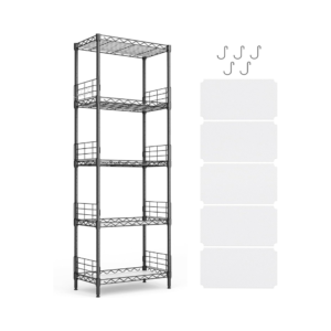 Metalinis stelažas, lentyna su 5 reguliuojamomis lentynomis ir kabliukais, 150 cm LINSY HOME