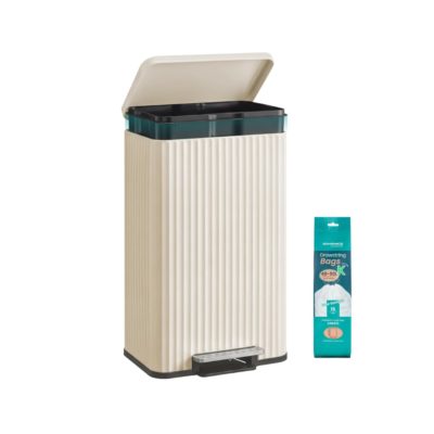 Metalinė šiukšliadėžė su pedalu ir Soft-Close dangčiu, 50 l, kreminė – SONGMICS