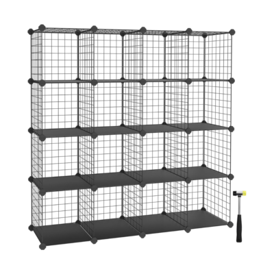 Modulinė metalinė lentyna iš 16 kubų 123 × 31 × 123 cm, juoda SONGMICS