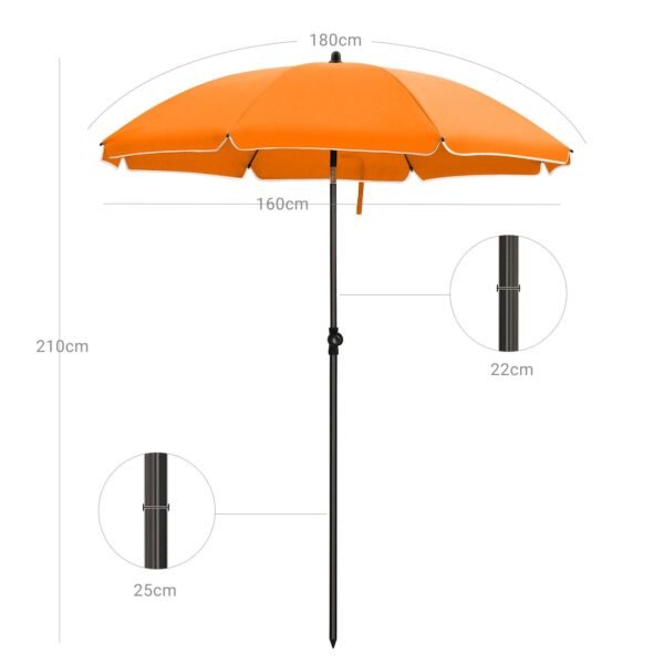songmics-sketis-160-cm_tOjxyCm Paplūdimio, sodo skėtis Ø 160 cm su reguliuojamu pasvirimu oranžinis – SONGMICS